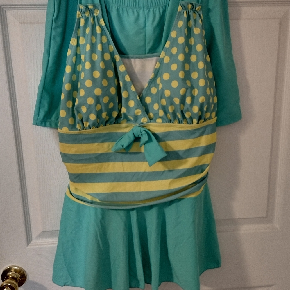 Swimsuit,. Green and yellow with green boy shorts